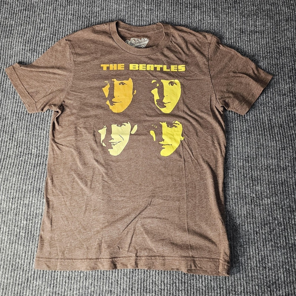 The Beatles Shirt Mens Medium Brown Graphic Tee Old Navy Band Faces Rock